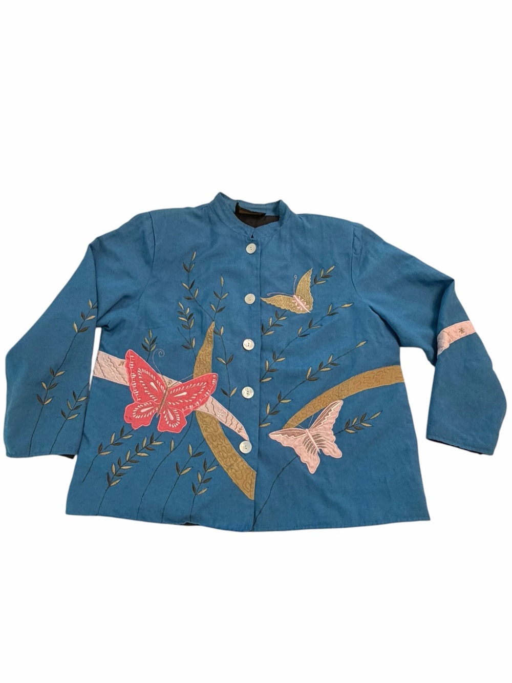 Vintage Alex Kim Butterfly Embroidered Jacket Blue Art to Wear XL 1X - Picture 7 of 12